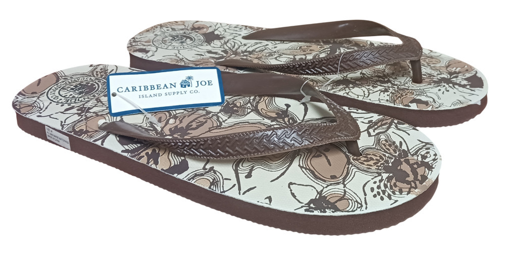 Caribbean Joe Mens Flip Flops Brown Sandals Size M 8-9 Beach Casual New